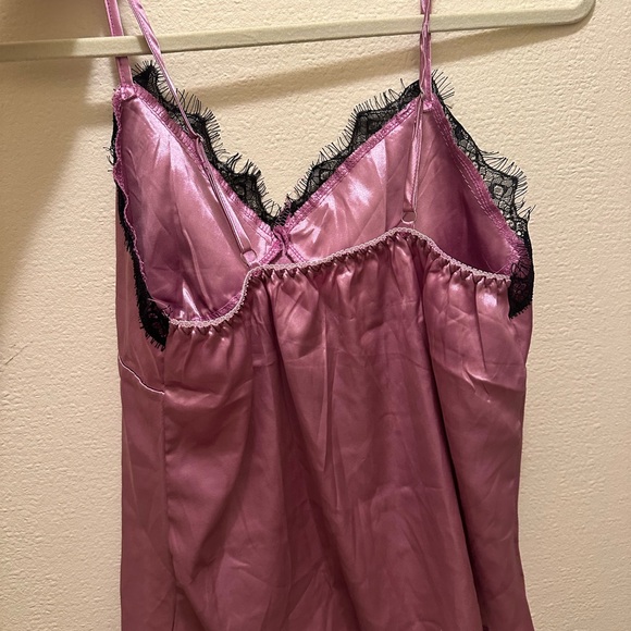 Vintage Women's Y2K Pink Satin black Lace Trim cami - Picture 5 of 8